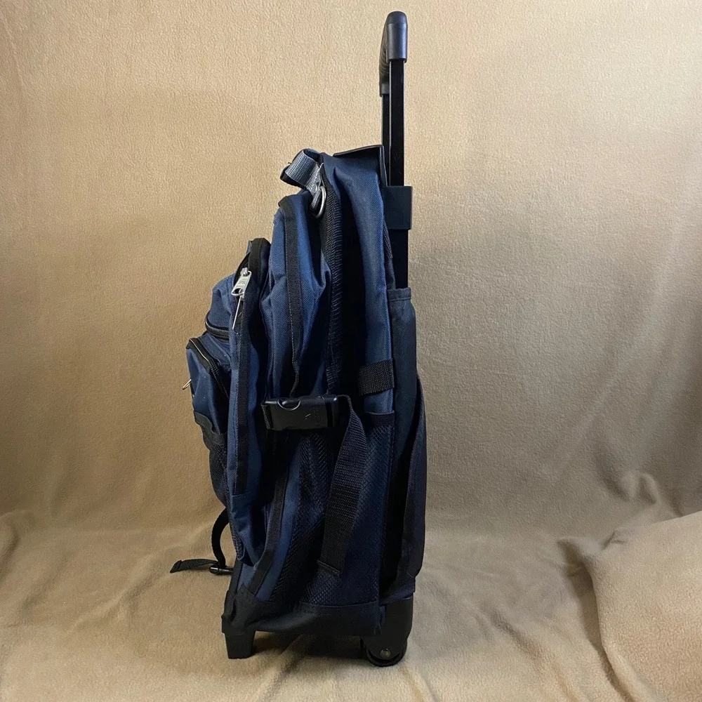 Everest Rolling Backpack Wheeled CarryOn Luggage Travel School Bag Navy Blue EUC - Picture 2 of 10